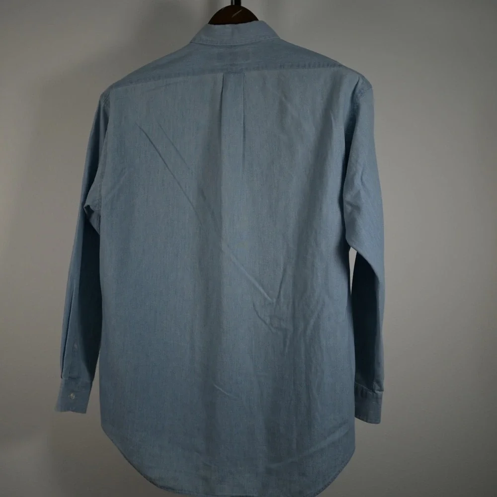 Vintage 90's Ralph Lauren Big Shirt Mens Small Blue Denim Long Sleeve Pony - Picture 5 of 7